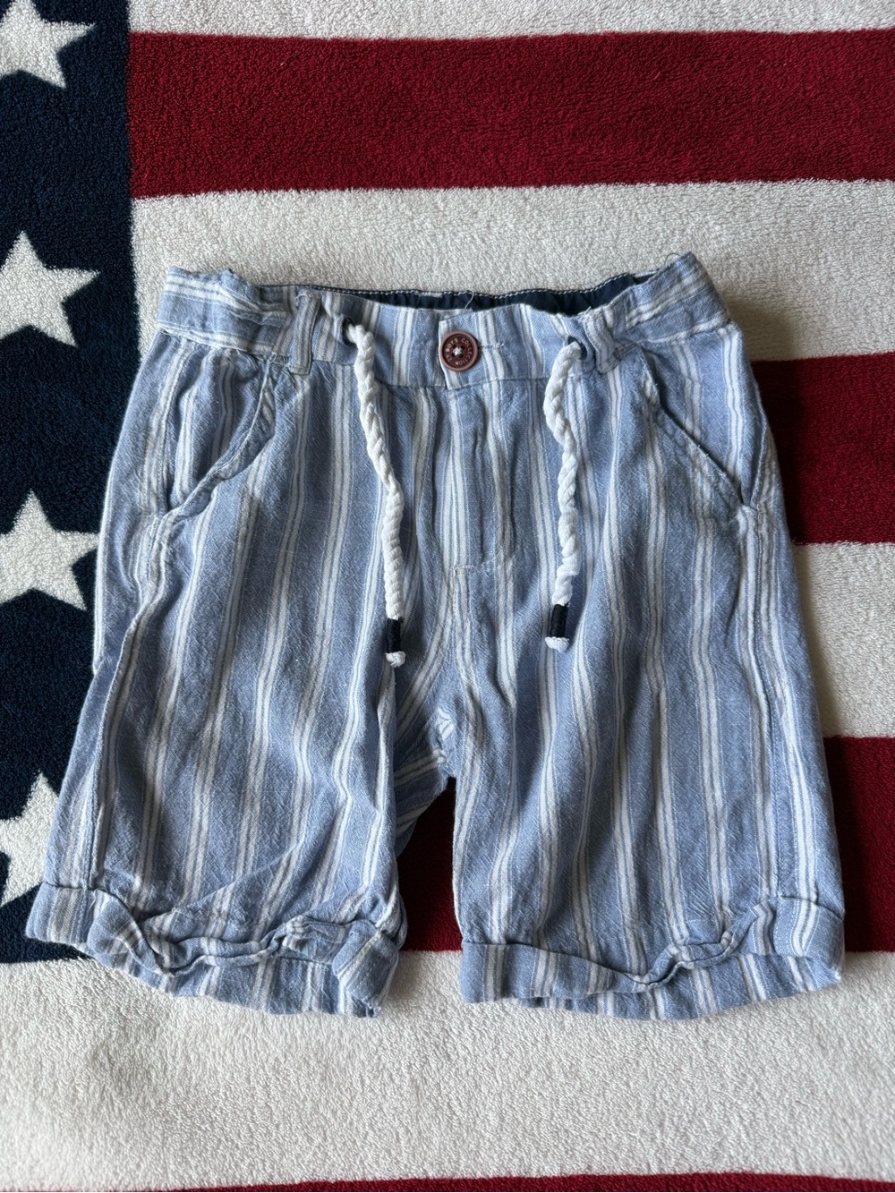 Zara Blue and White Striped Rope-Draw Shorts